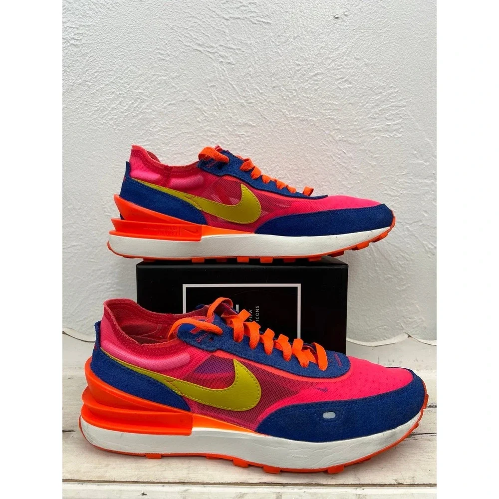 Nike Pink Blue Orange Athletic Sneakers with Lime Swoosh
